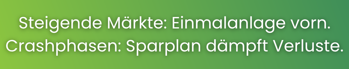 Sparplan vs. Einmalanlage - Einmalanlage bei Anstieg vorn, Sparplan bremst Verluste